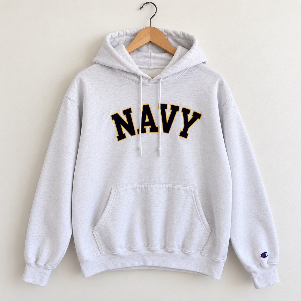 Champion Mens Navy Hooded Sweatshirt White Heather 2XL Pullover Hoodie